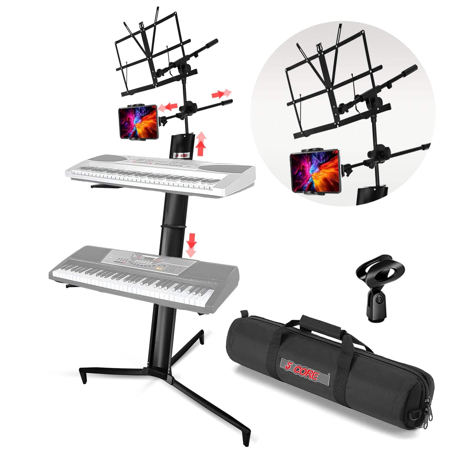 5 CORE - Keyboard Stand 2 Tier Column for 61/76/88 Key board Heavy Duty Aluminum Build Stands - Black price history on PriceWatchPro