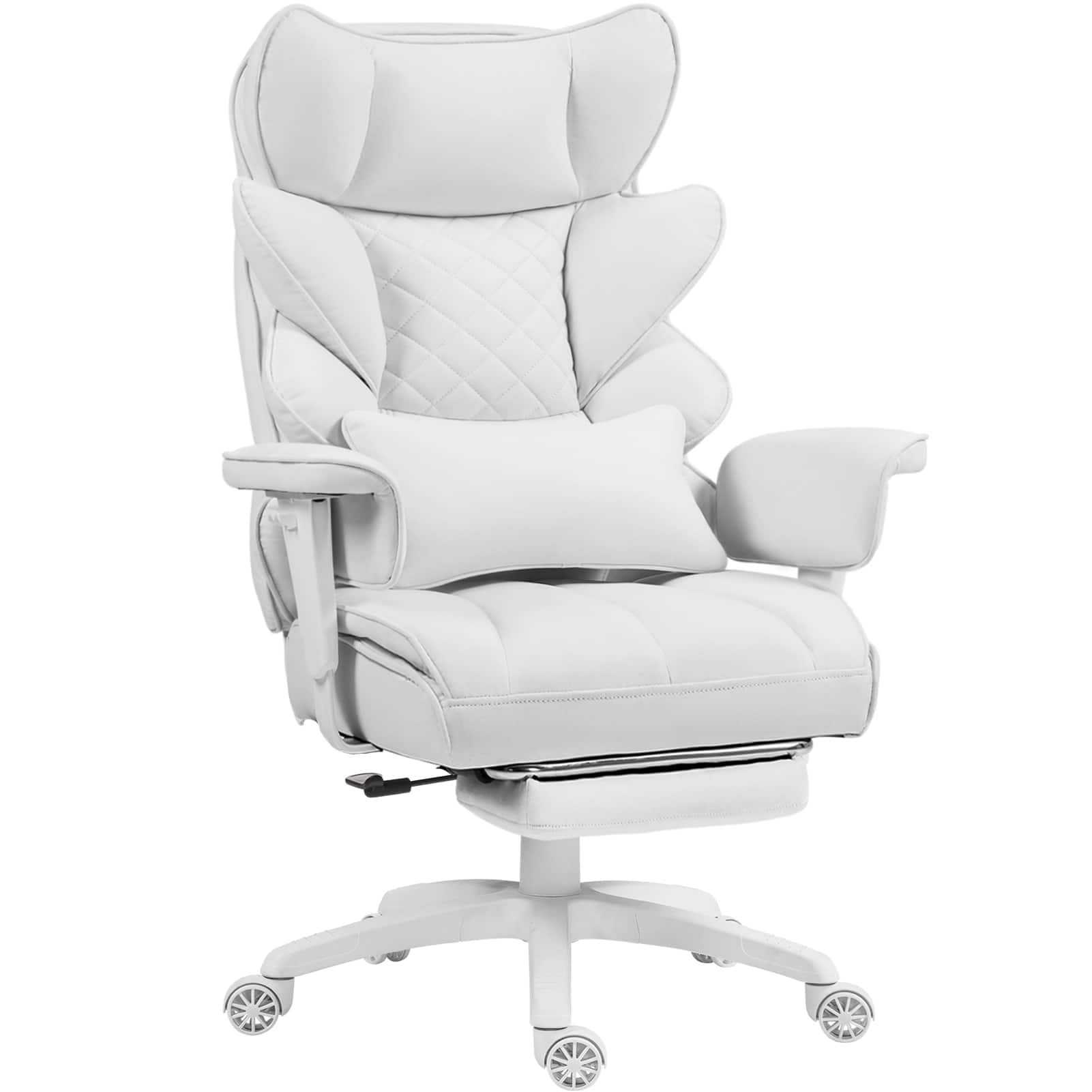 Dowinx - Wide Back Office Chair with Padded Pocket Spring Cushion, Rocking Desk Chair with Footrest, Armrests Height Adjustable - White Fabric price history on PriceWatchPro