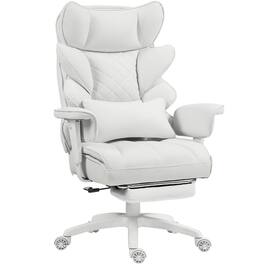 Dowinx - Wide Back Executive Office Chair with Padded Pocket Spring Cushion, Swivel Game Chair with Footrest and Rocking Function - White Fabric