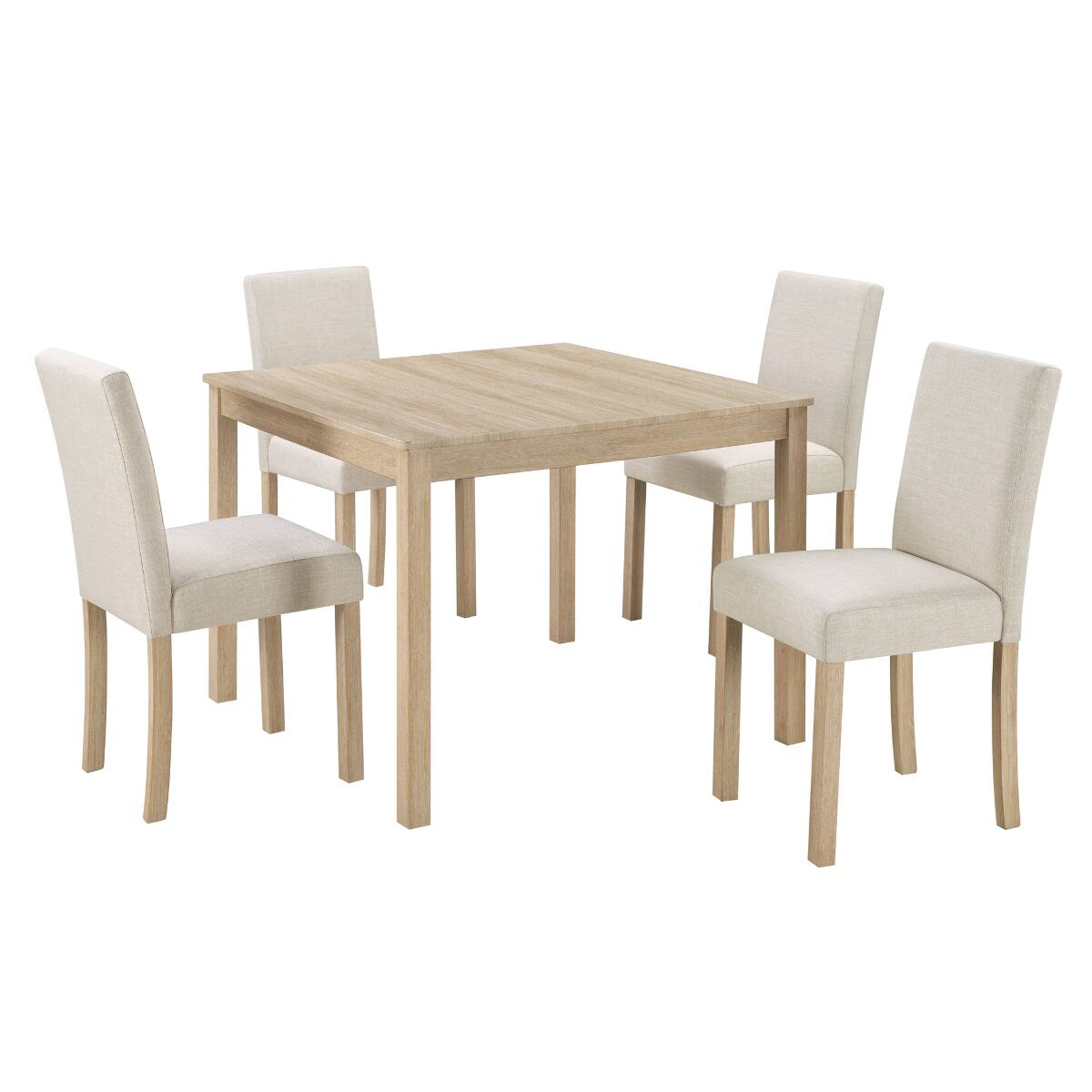 Alt View 6. Loheer - Loheer 5-Piece Dining Table Set for 4, Square Light Oak Table with Upholstered Chairs - Light Oak.