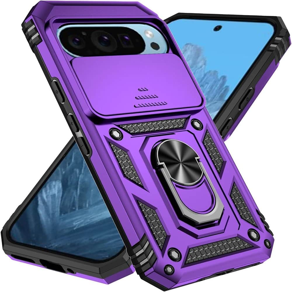 MOSZAR LLC - Phone Case for Google Pixel 10/Pro/Pixel 9/Pro with Rotating Ring Kickstand - Purple