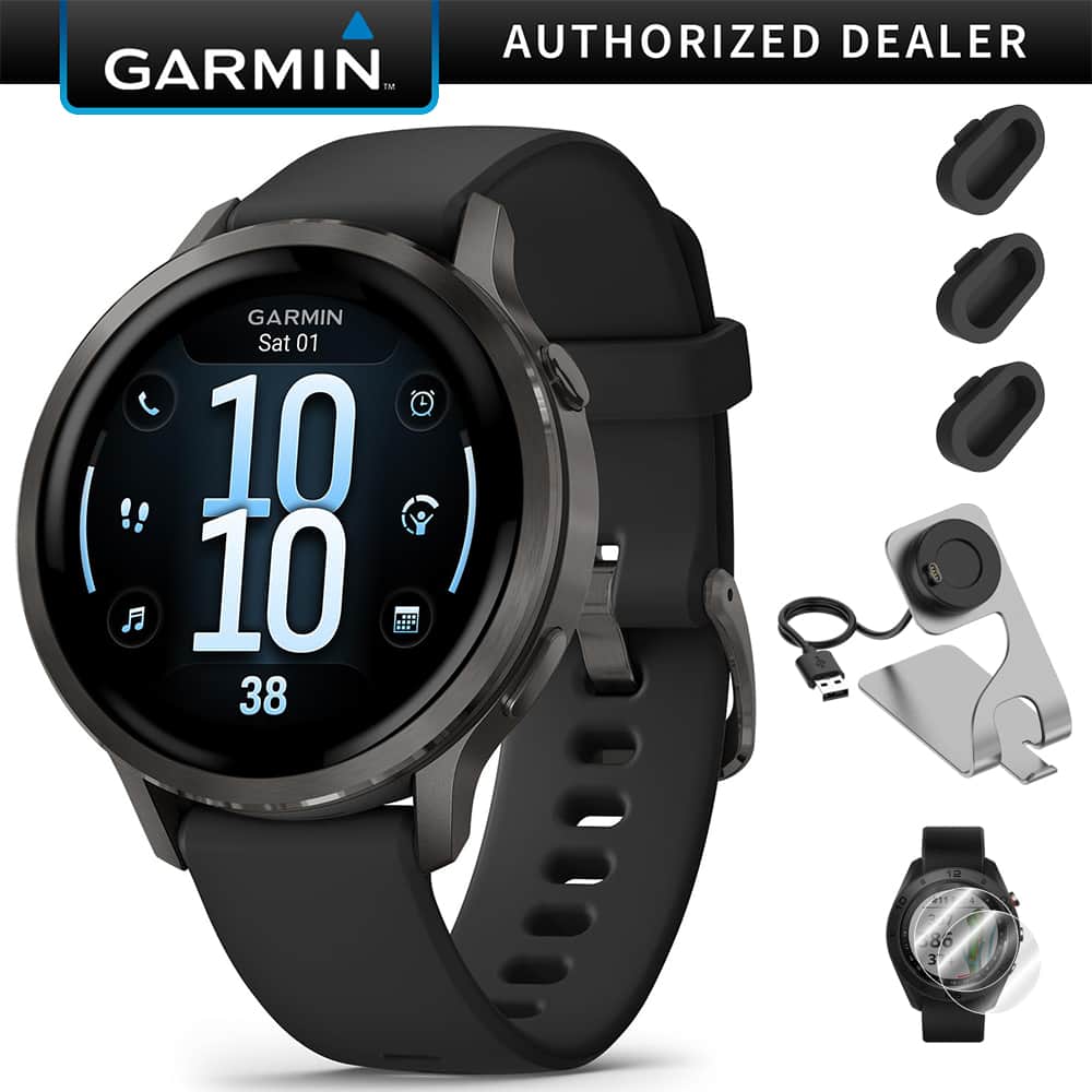Garmin - Venu 4 41 mm GPS Smartwatch Slate with Black Bundle + Dock Dust Covers Screen Guards - Slate|Black - (2025)