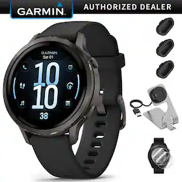 Garmin - Venu 4 41 mm GPS Smartwatch Slate with Black Bundle + Dock Dust Covers Screen Guards - Slate|Black - (2025)