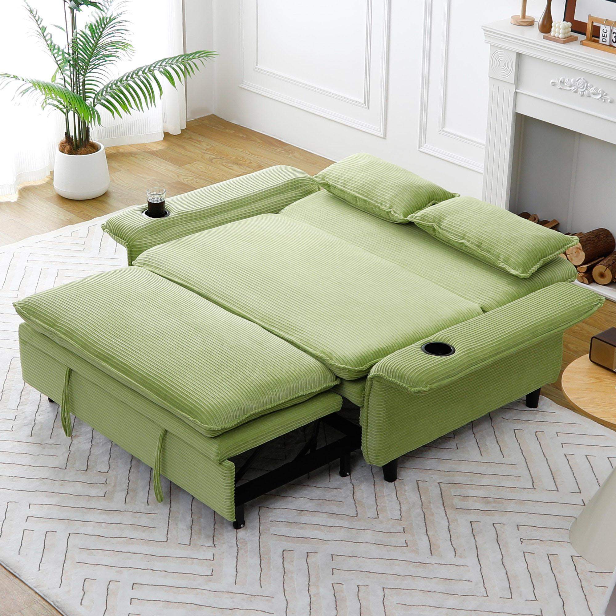 Alt View 1. Roomtec - 65.74inch green multifunctional sofa bed with lettered striped fabric suitable for bedrooms and living rooms. The - Green.
