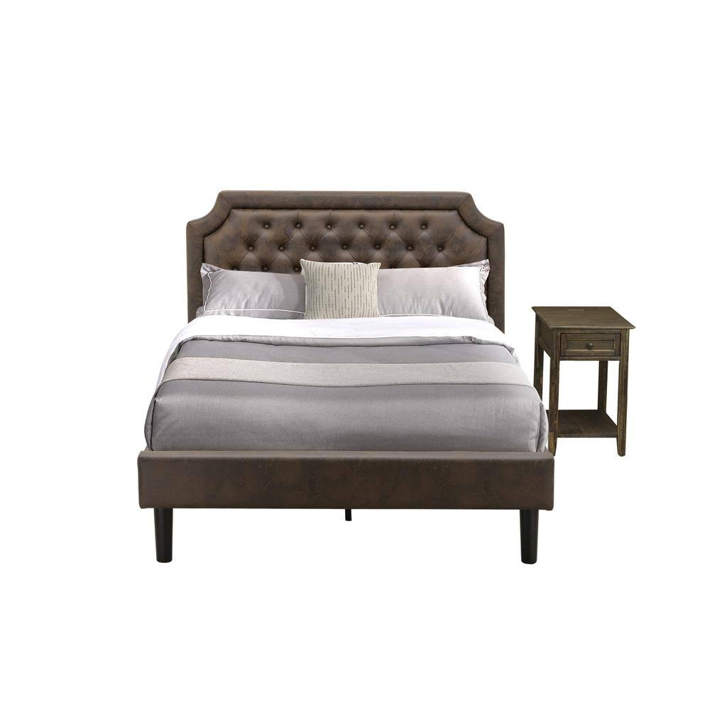Alt View 4. East West Furniture - GB25F-1DE07 2-Pc Full Bed Set with Bed and 1 Distresses Jacobean Mid Century Nightstand - Dark Brown Faux Leather and - Black Textured.