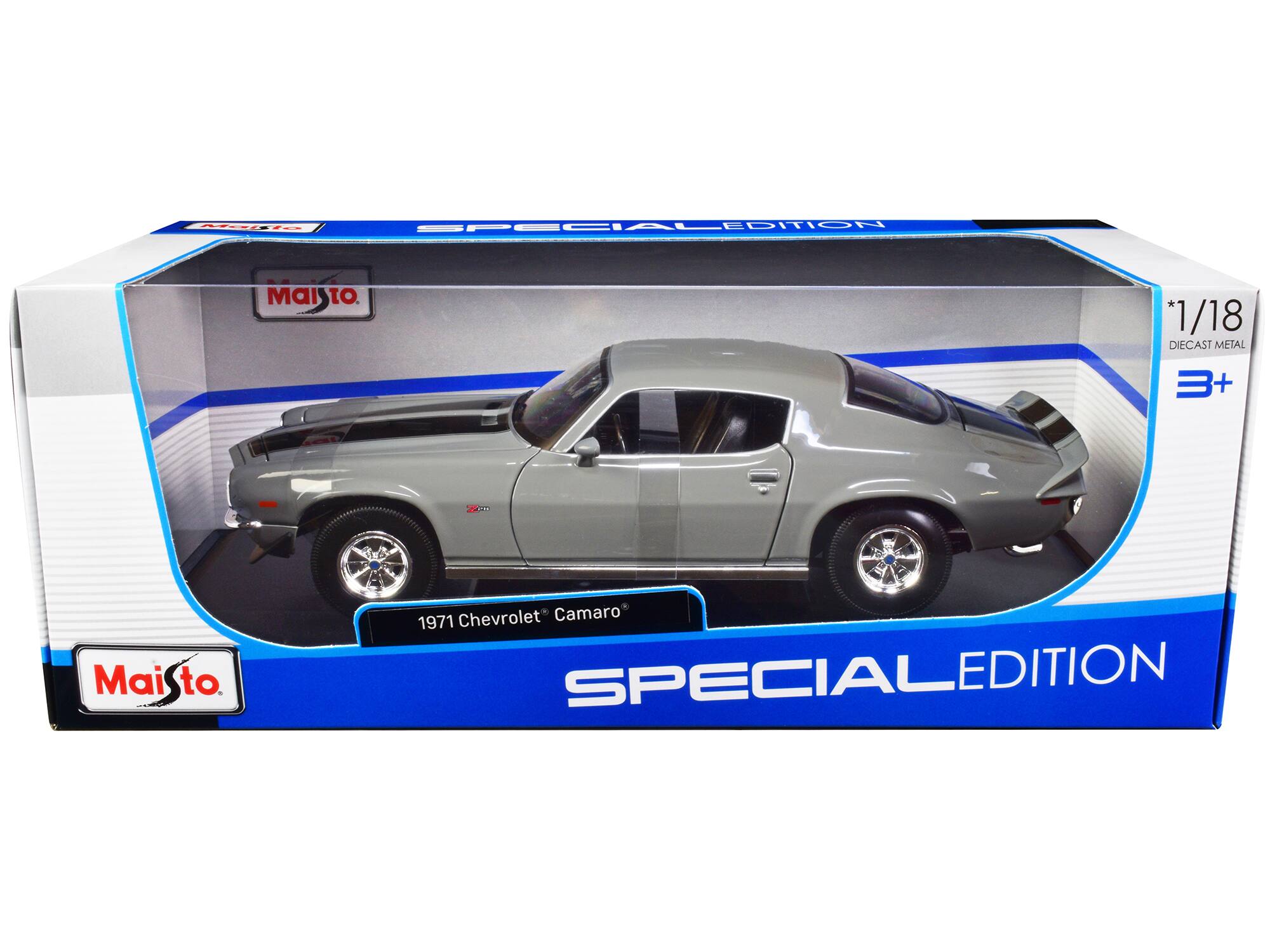 1971 Chevrolet Camaro Gray with Black Stripes "Special Edition" 1/18 Diecast Model Car by Maisto