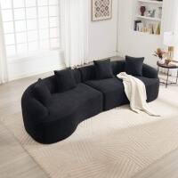 Roomtec - Compression Sponge Sofa Curved Modular Sectional 30D HighDensity Chenille Sleeper Couch for ApartmentLiving room - Black