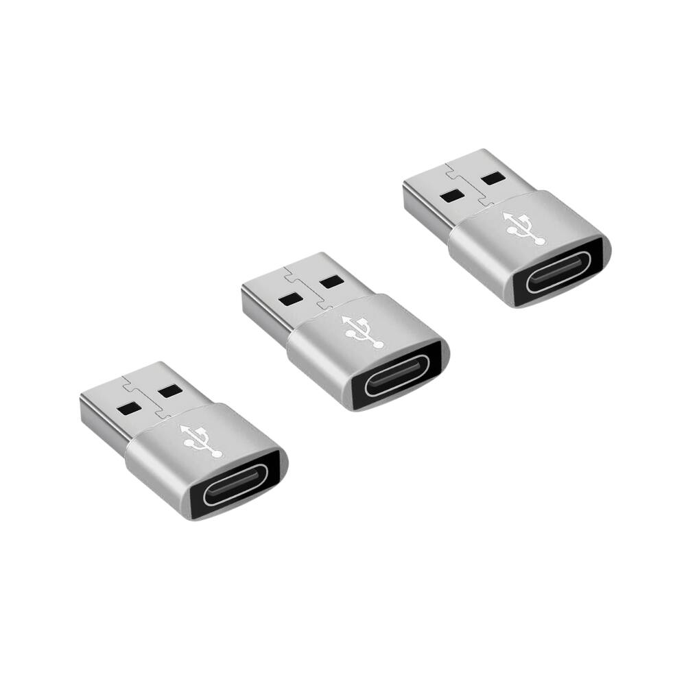 Alt View 1. Qixxronics - USB to USB C Adapter (3 PACK),USB C Female to A Male Charger Type C Converter for iPhone, AirPods, iPad, Samsung Galaxy - Silver.