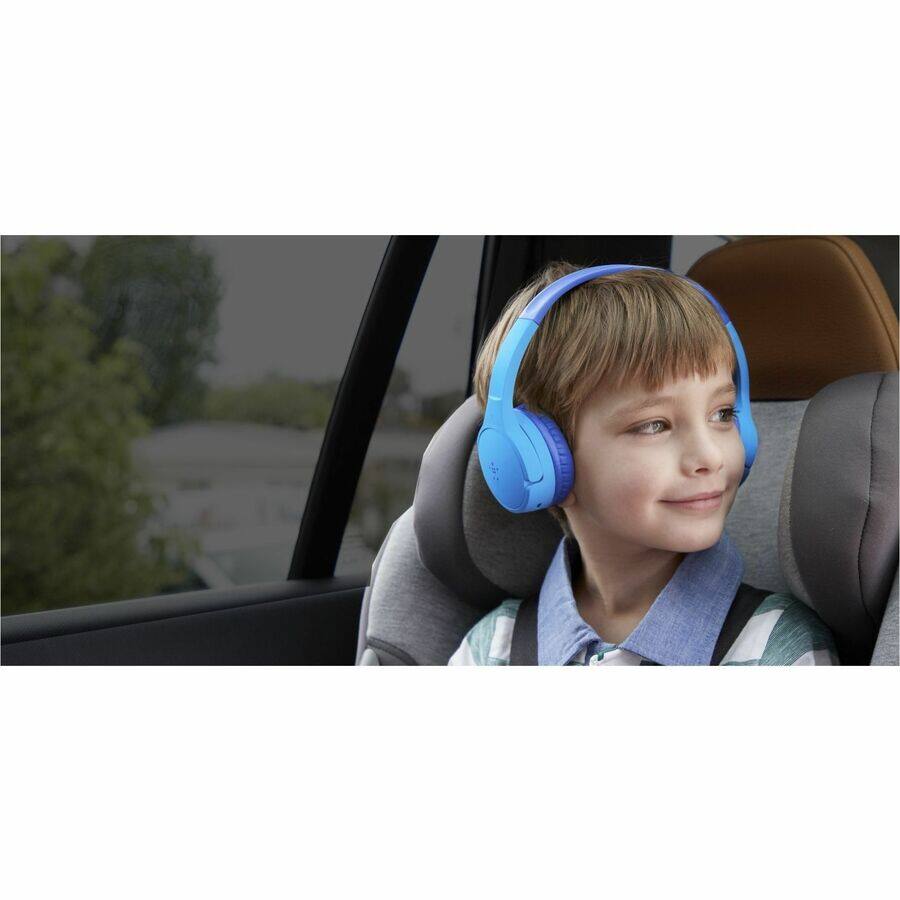 Alt View 5. Belkin - Belkin Wireless Bluetooth On-Ear Headphones for Kids w/ Mic - 85dB Limit - w/ USB-C Cable - Headset - Blue - Stereo - Mi - Blue.