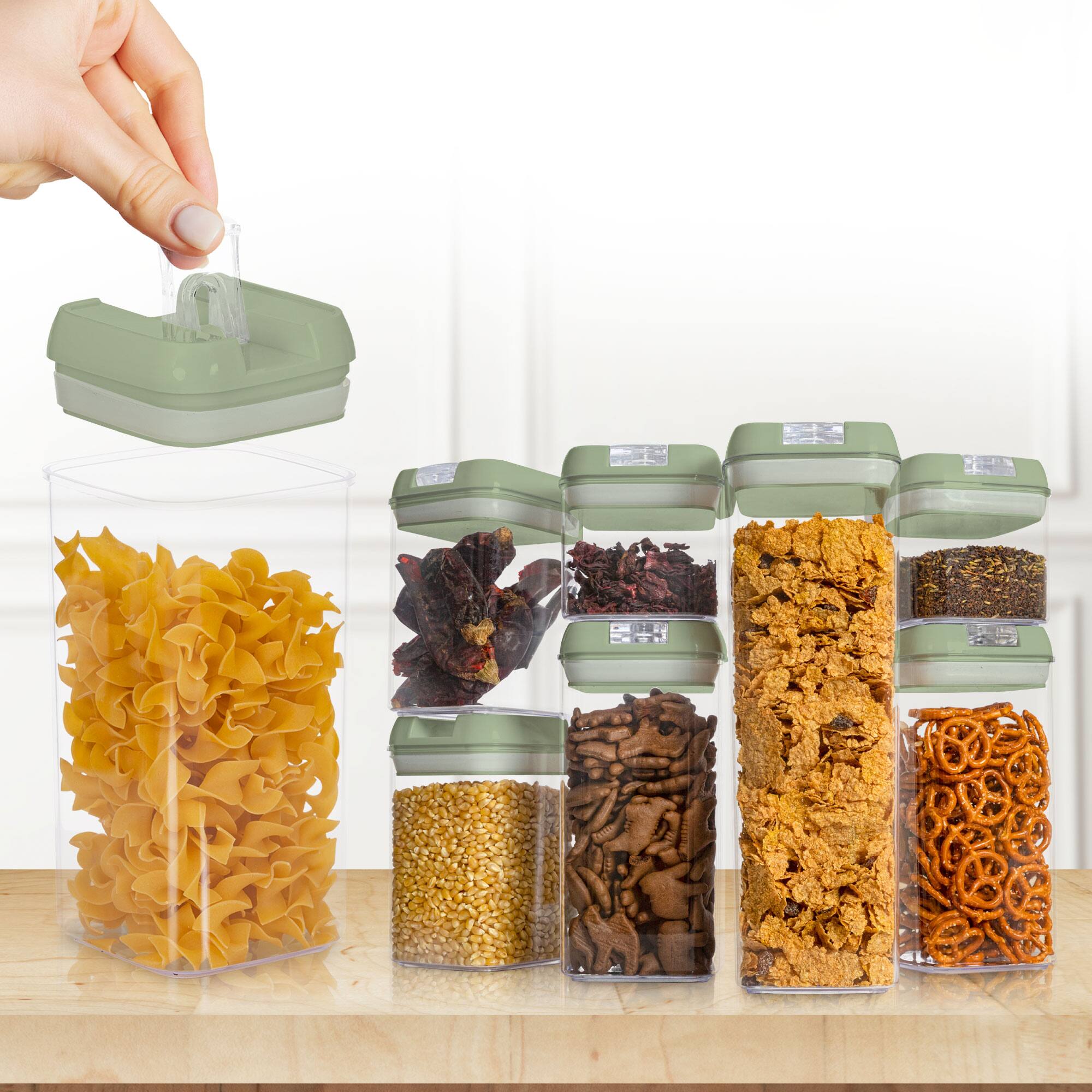 Alt View 2. Cheer Collection - 7-Piece Airtight Pantry Food Storage Container Set with Mixed Sizes, Flip-Top Lids & Reusable Labels - Olive.