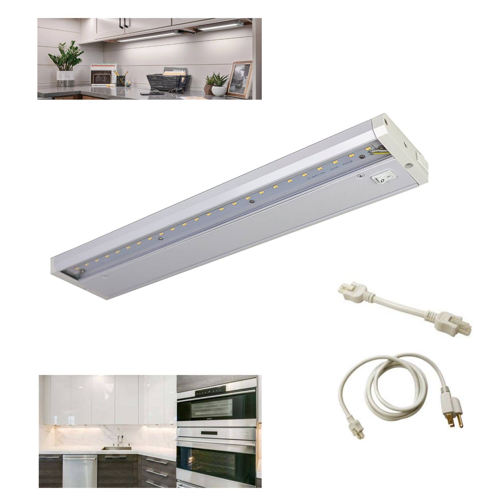 Angle. FLI Products - LED Under-Cabinet or Closet Lights - Dimmable, Direct Wire or Plug-in, 760 Lumens 3000K Warm White, 24-Inch - White.