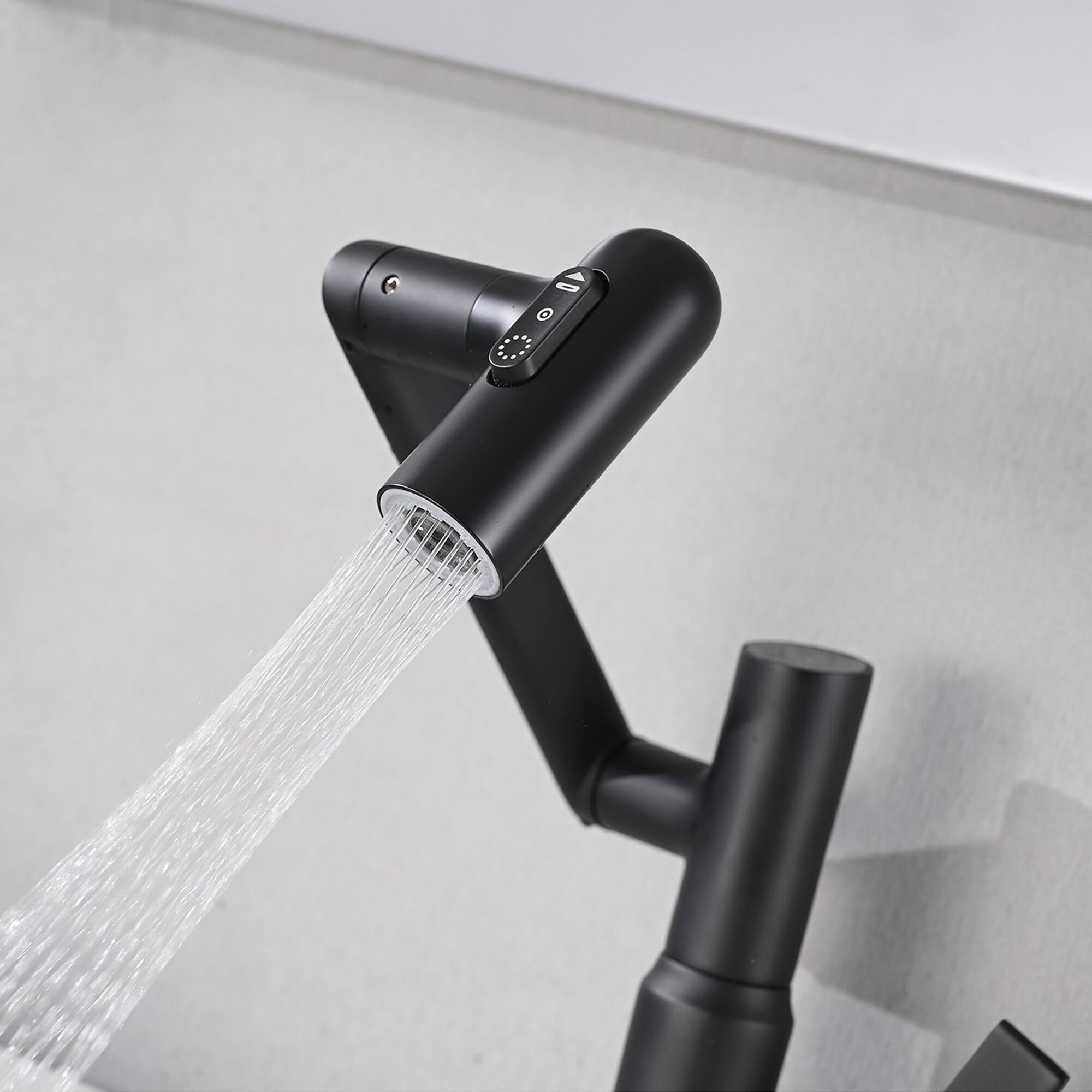 Alt View 6. Meqiodas - Bathroom Sink Faucet with Spray Function, Temperature Display, Anti-Slip Switch, Hot & Cold Controls, and 360° Swivel - Black.