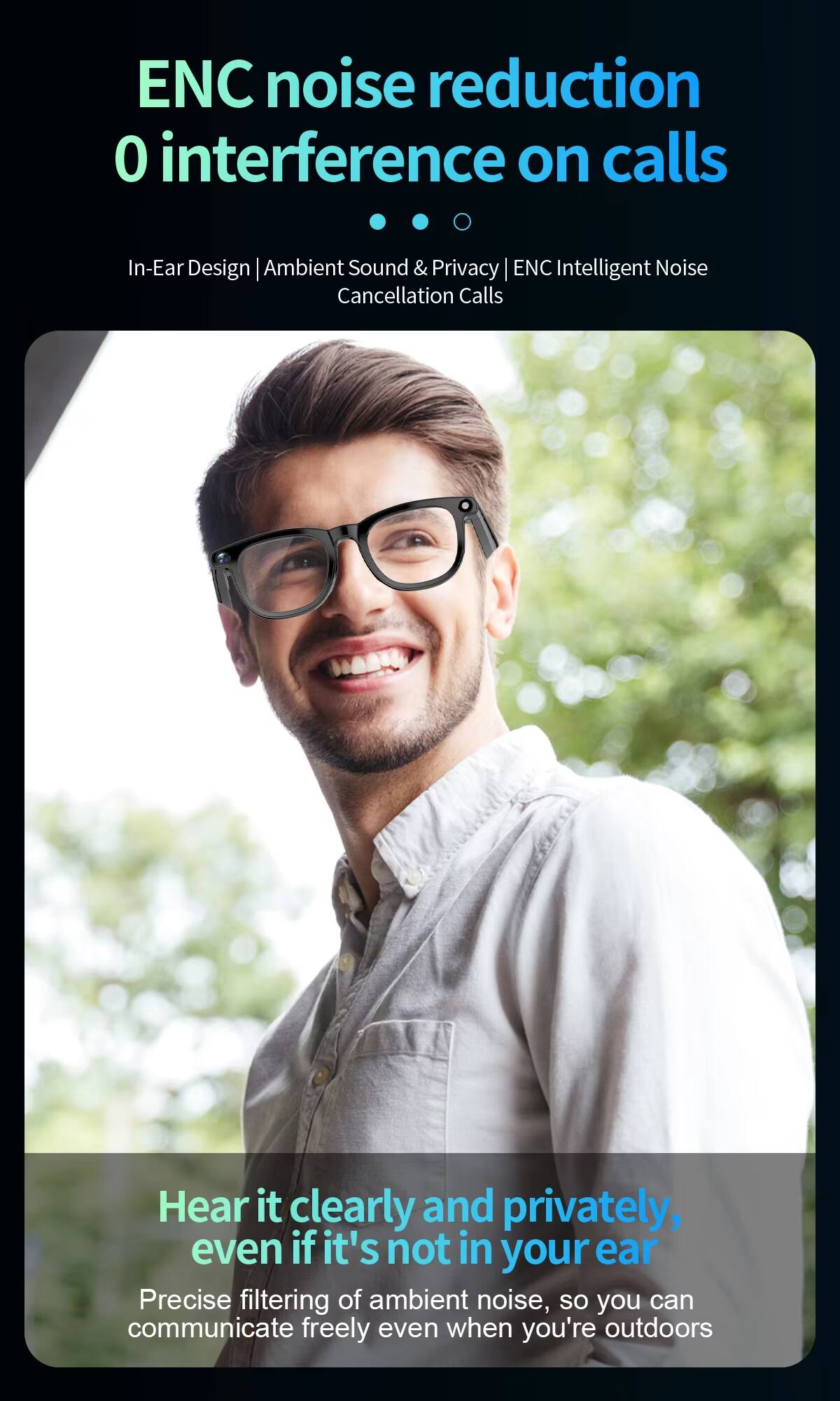 ENC noise reduction 0 interference on calls  
In-Ear Design | Ambient Sound & Privacy | ENC Intelligent Noise Cancellation Calls  
Hear it clearly and privately, even if it's not in your ear  
Precise filtering of ambient noise, so you can communicate freely even when you're outdoors