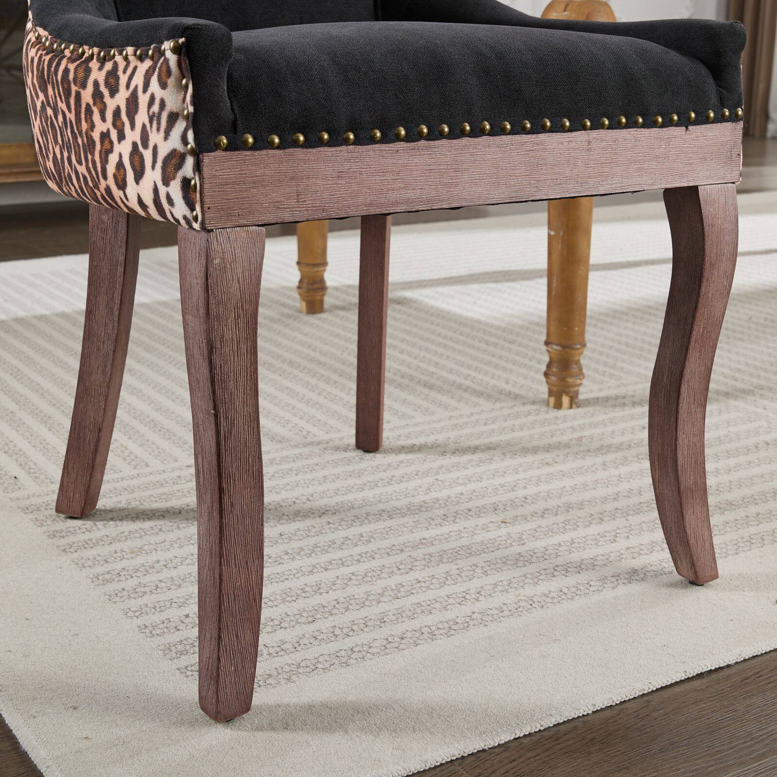 Alt View 8. GOODSILO - Ultra Side Dining Chair - Set of 2, Solid Wood Legs, Bronze Nail Head - Leopard.