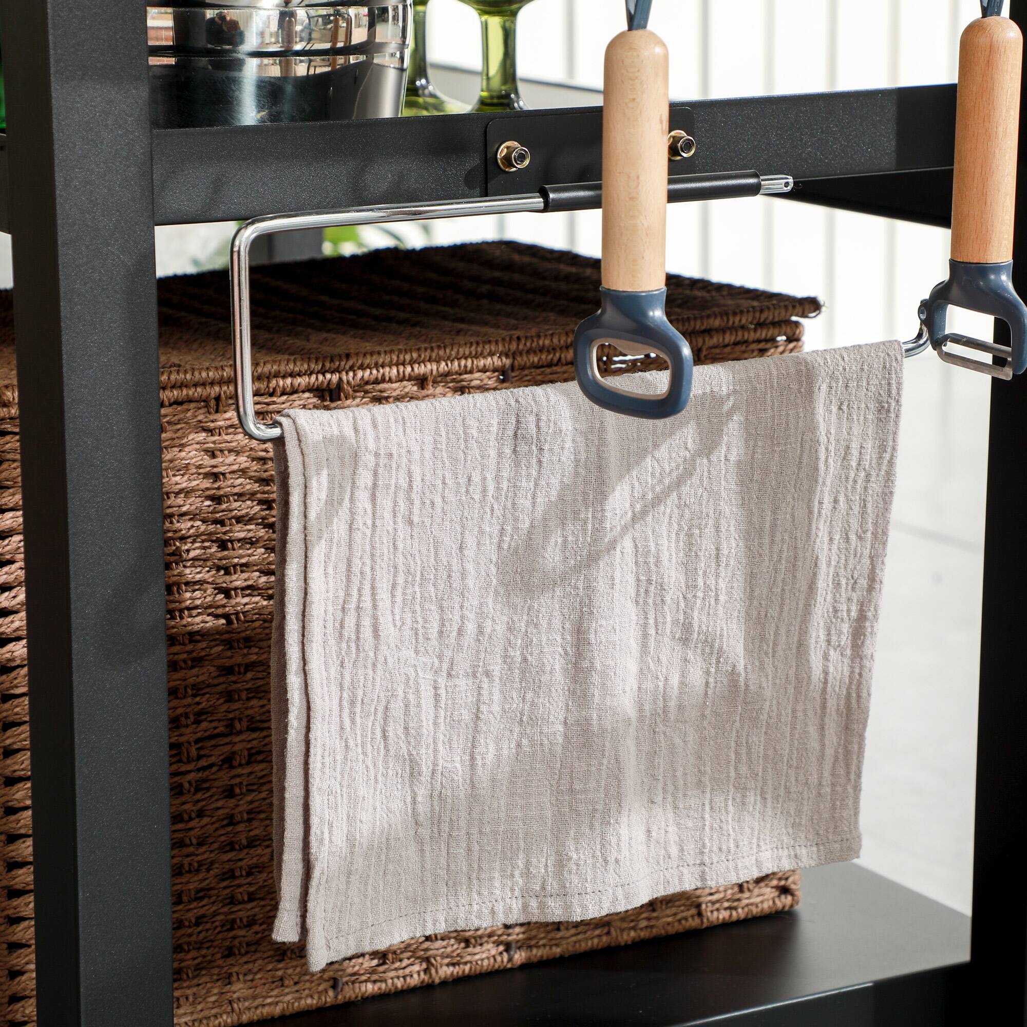 Alt View 8. Outsunny - Three-Shelf Outdoor Grill Cart with Stainless Steel Tabletop, Side Handle, 32" x 20.5" Multifunctional Pizza Oven Stand - Black.