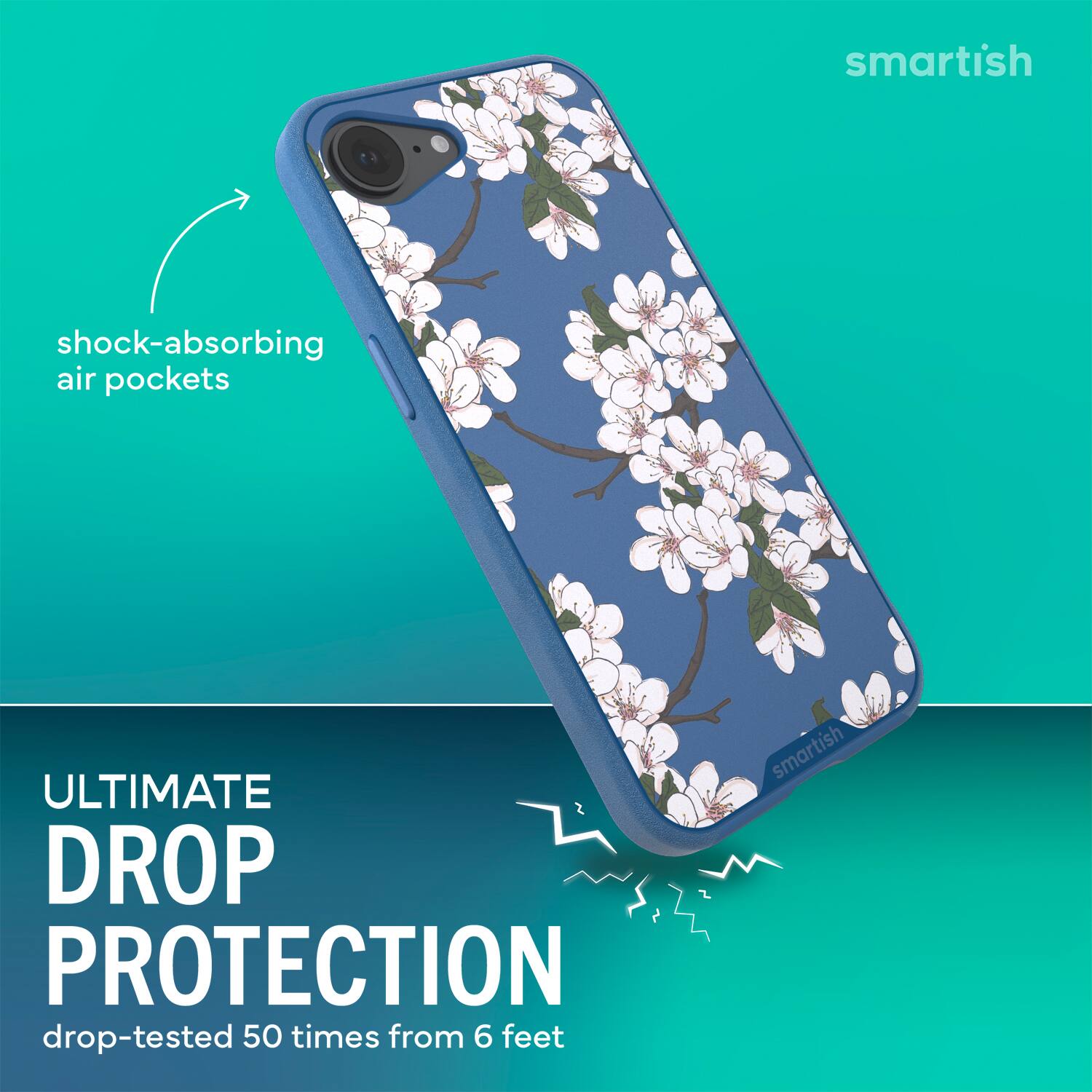 smartish shock-absorbing air pockets ULTIMATE DROP PROTECTION drop-tested 50 times from 6 feet smartish