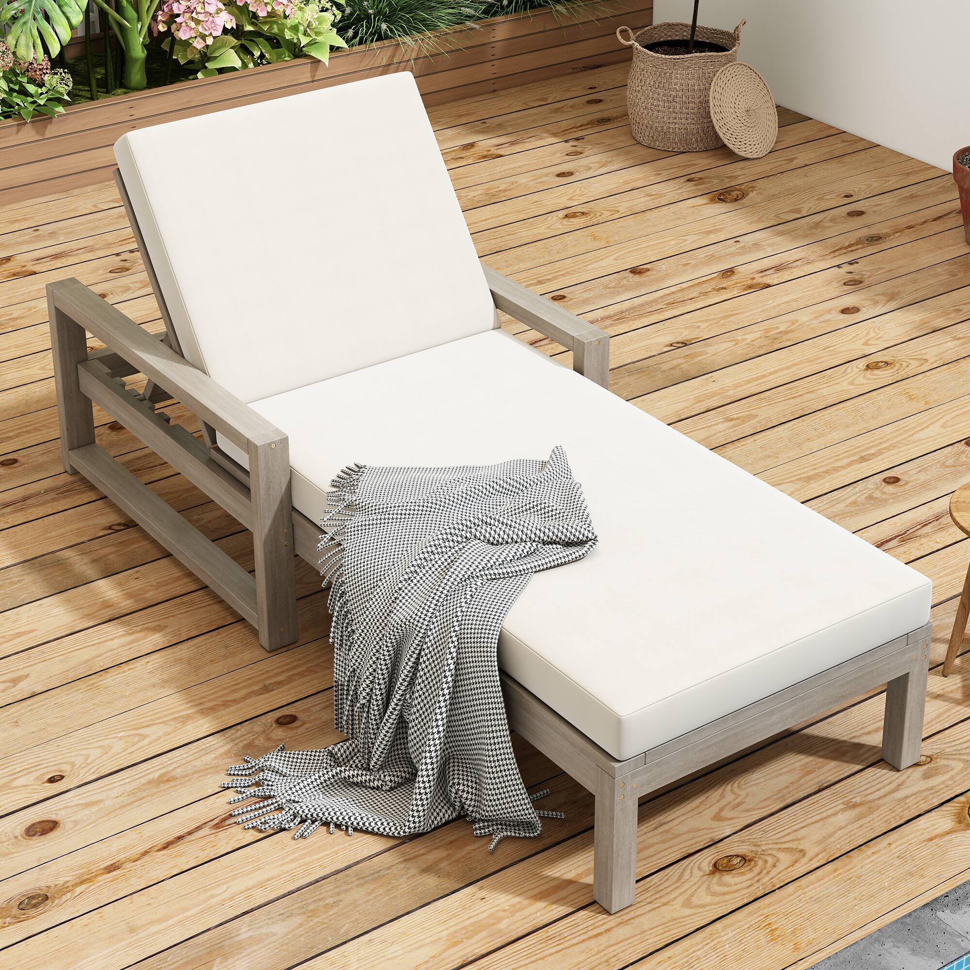 Alt View 1. Meqiodas - Outdoor Lounge Chairs, 5-Position Chaise Lounge Outdoor, Patio Chaise Lounge with Cushion & Adjustable Backrest - Gray.
