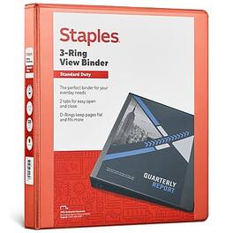 Staples - 1" 3-Ring View Binder, D-Ring - Orange