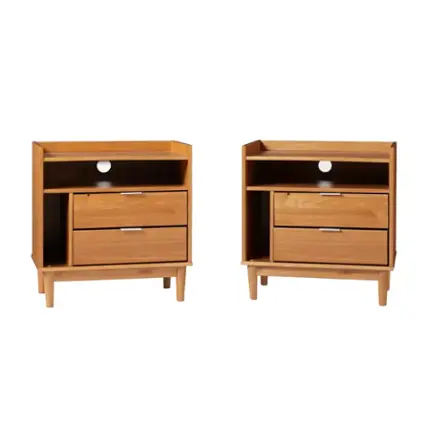 Walker Edison - Boho Solid Wood Nightstand (set of 2) - Caramel