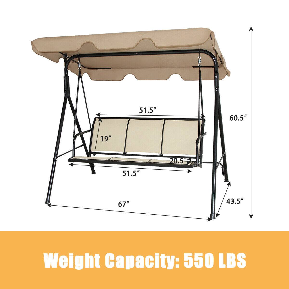Alt View 2. Gymax - Gymax Brown Outdoor Swing Canopy Patio Swing Chair 3 Person Canopy Hammock - Brown.