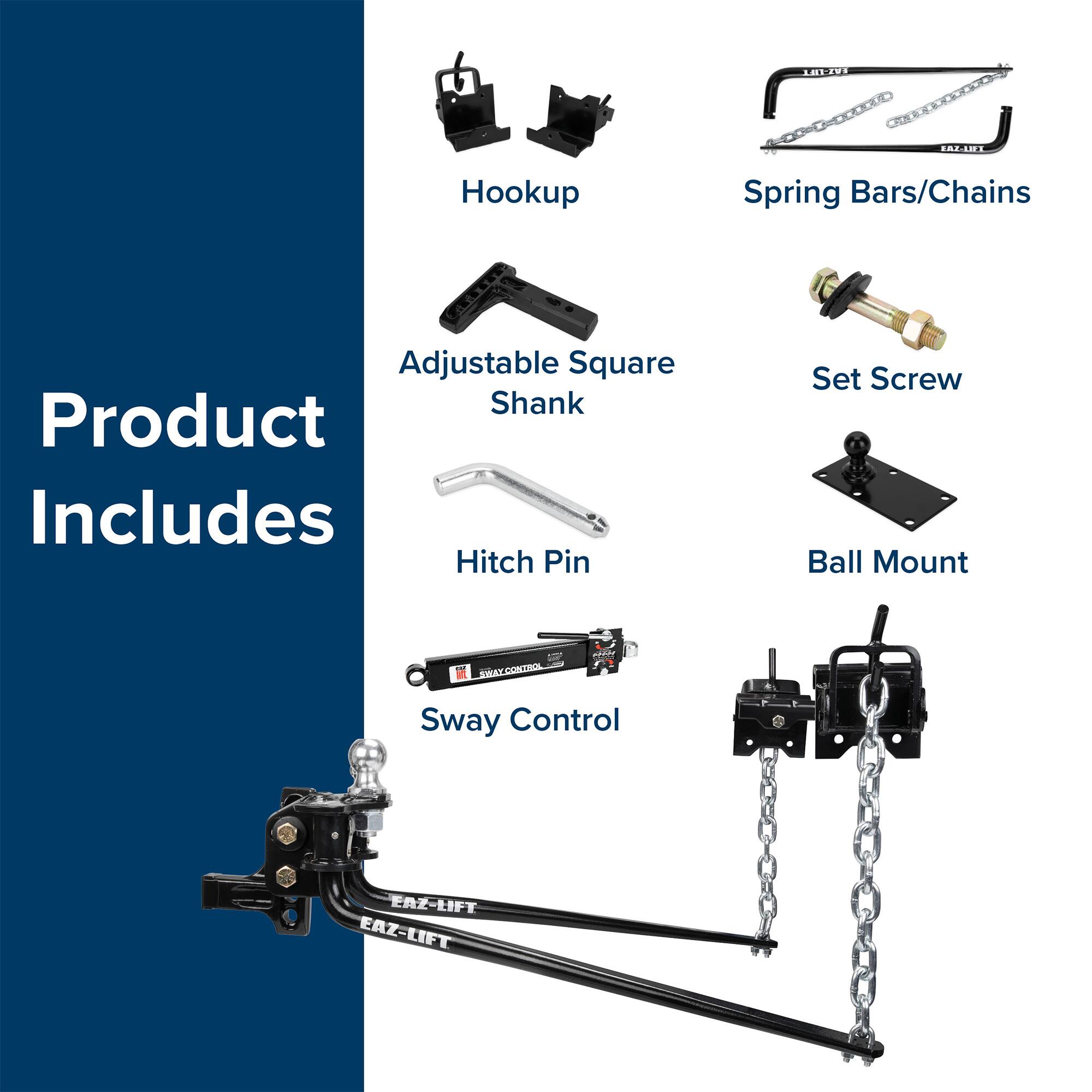181-21 COLIME Hookup Spring Bars/Chains Adjustable Square Shank Product Includes Hitch Pin Set Screw Ball Mount Sway Control EAZLIFT ERZ-LIFT