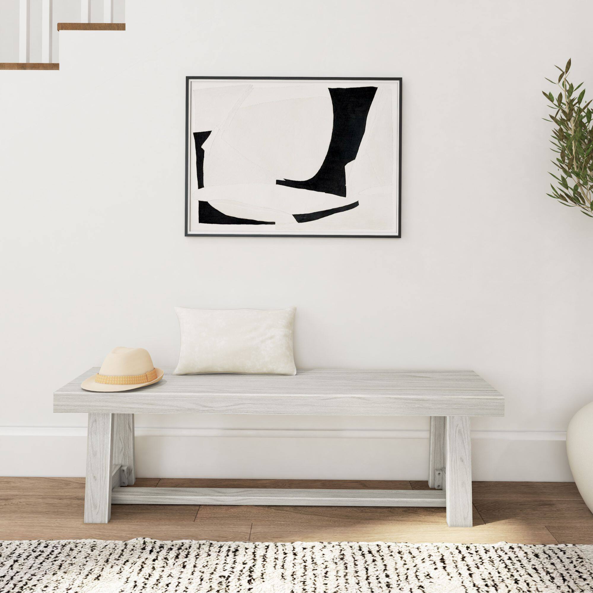 Alt View 4. Plank+Beam - Classic Dining Room Bench (60in / 1520mm), White Sand Wirebrush - White Sand Wirebrush.