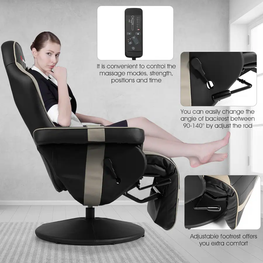 Costway Massage Swivel Gaming Chair with Recline Gray Black