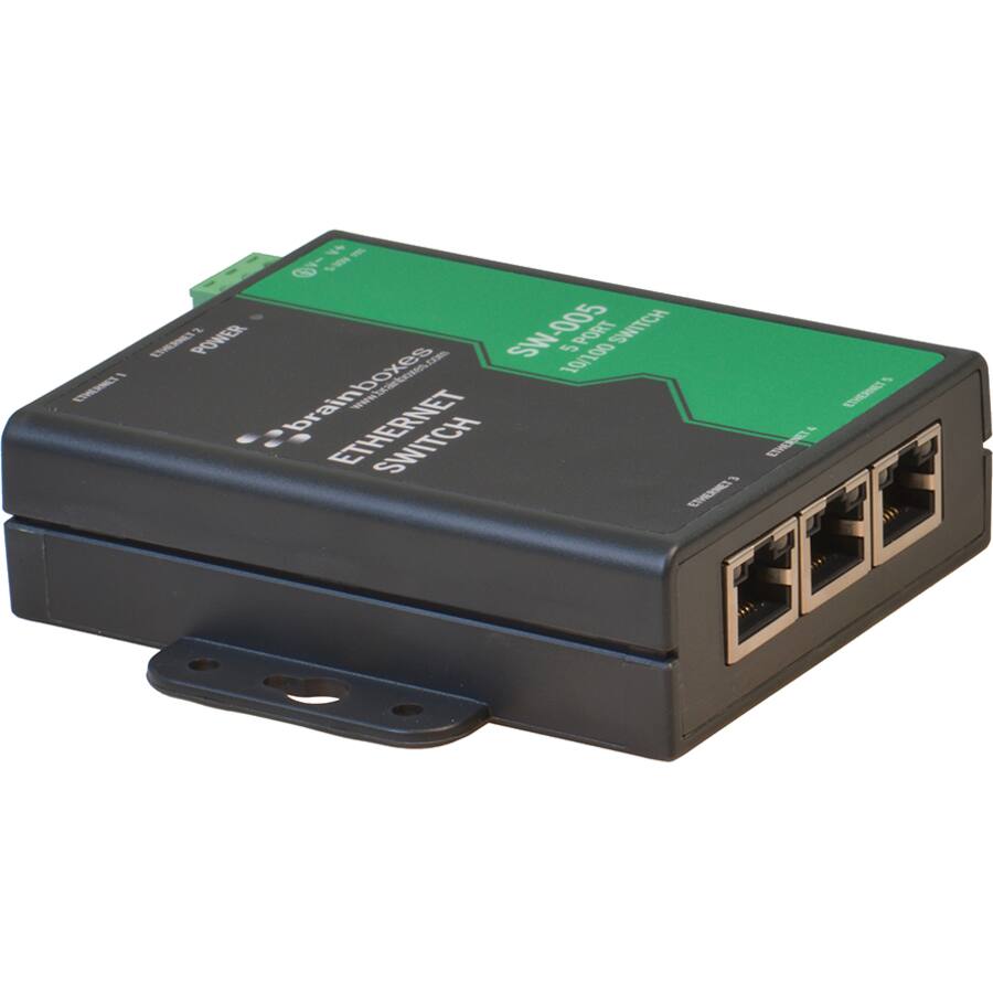 1 ETHERNET  
V+ E - V- 2019 ETHERNET POWER .com SW-005 10/100 5 PORT SWITCH brainboxes www.brainboxes.c SWITCH ETHERNET  
J ETHERNET  
N ETHERNET