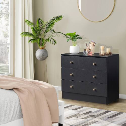 Alt View 8. Winado - Modern 4 Drawer Dresser Tall Dresser Chest of Drawers Anti-Tipping Device Metal Handle for Bedroom Living Room Hallway - Black.