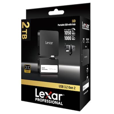 Lexar Professional Go Portable USB 3.2 SSD with Hub 2TB Black Lexar Professional Go Portable USB 3.2 SSD with Hub 2TB Black