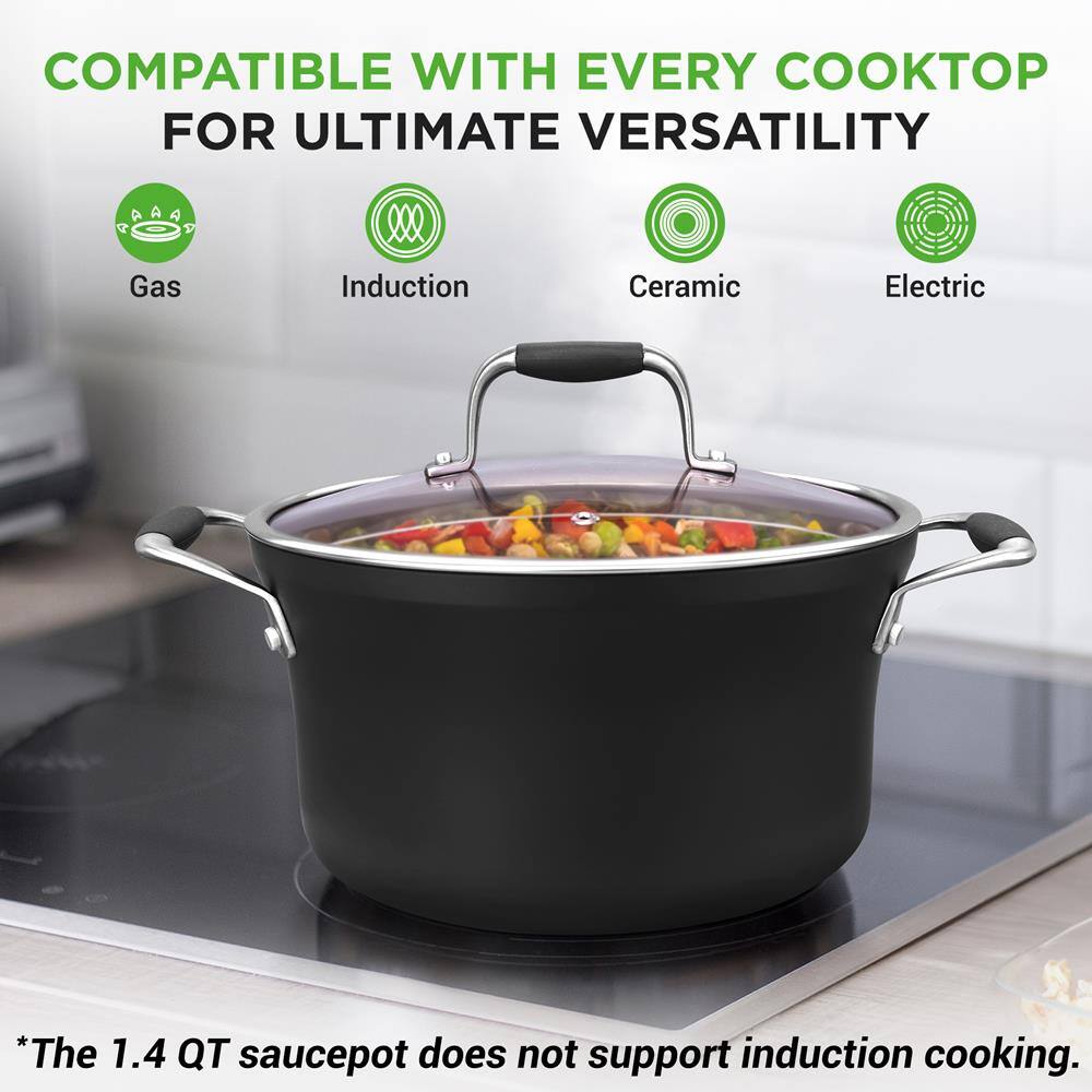 COMPATIBLE WITH EVERY COOKTOP FOR ULTIMATE VERSATILITY

Gas  
Induction  
Ceramic  
Electric  

*The 1.4 QT saucepot does not support induction cooking.