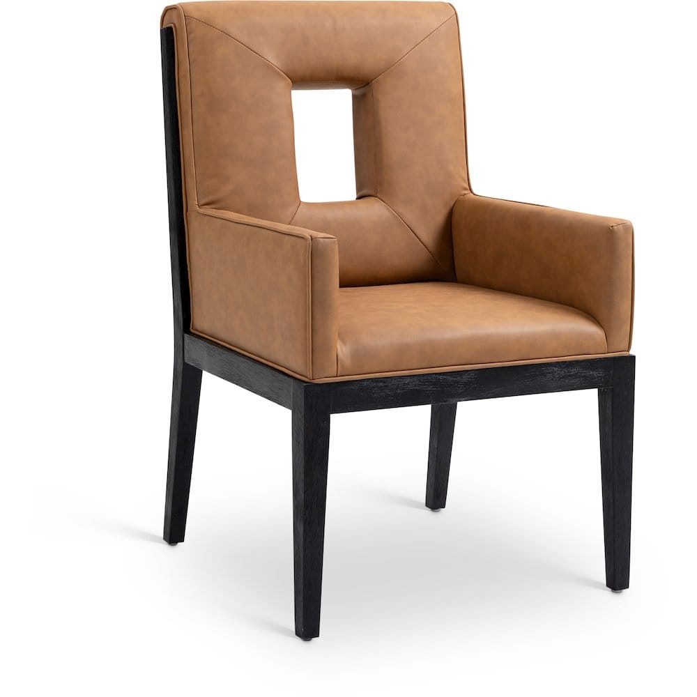 Meridian Furniture - Gwendolyn Cognac Vegan Leather Dining Arm Chair - Brown