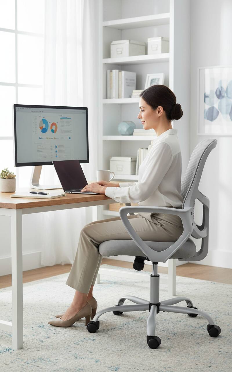 Angle. AOITUN - Ergonomic Office Chair, Mid Back Mesh Desk Chair with Lumbar Support for Home Office, Gray - Gray.