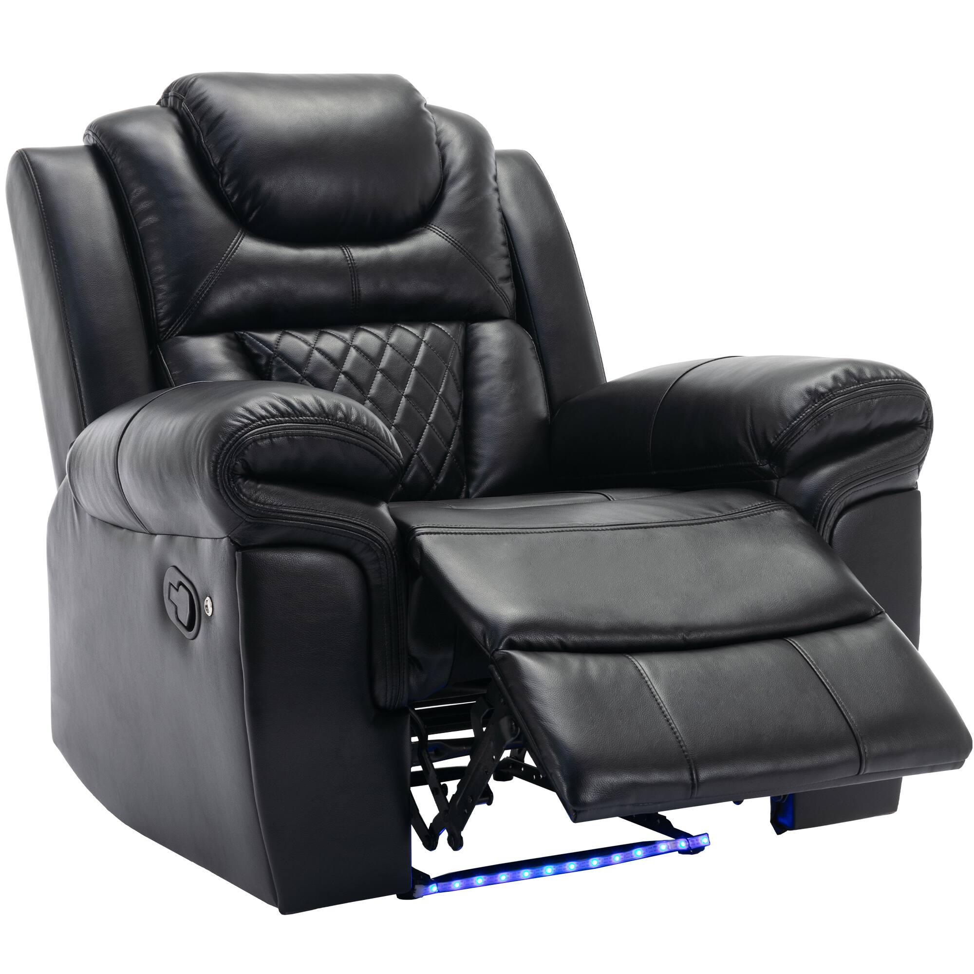 Alt View 4. APRILSOUL - Home Theater Seating Manual Recliner Chair Led Light Strip Black - Black.