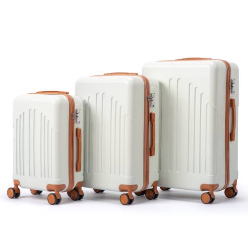 Alt View 1. Winado - 20"24"28" Trolley Case 3-Piece ABS Hardside Luggage Suitcase Set with Spinner Wheels & TSA Lock for Travel Business - White & Brown.