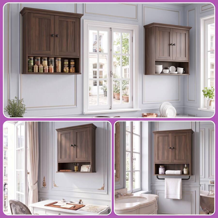 Aheaplus Wall Mounted Bathroom Cabinet, 2 Door Medicine Cabinet with ...