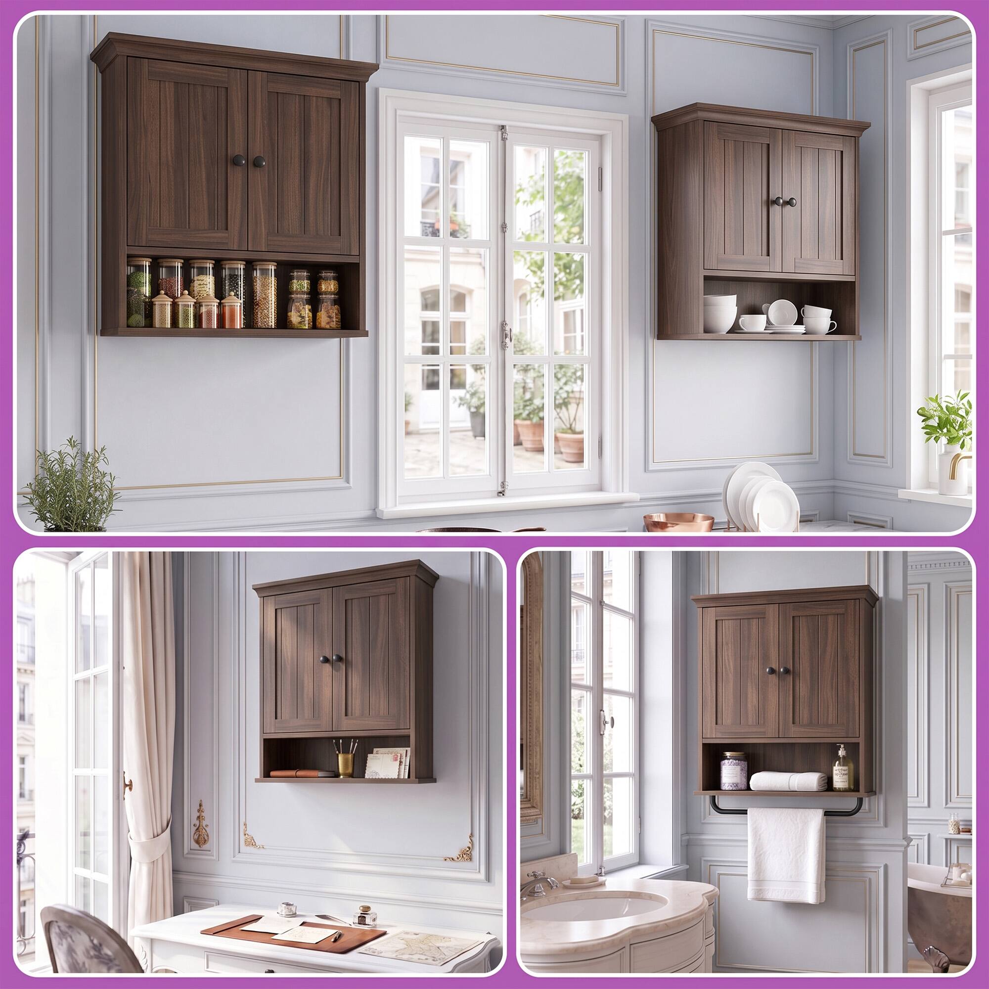 Aheaplus Wall Mounted Bathroom Cabinet, 2 Door Medicine Cabinet with ...