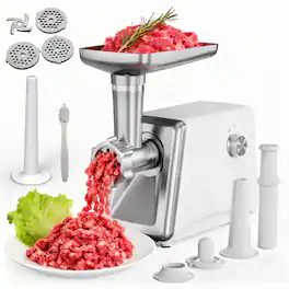 Sugift - 1200W Electric Meat Grinder with Sausage Tubes, Kibbe Kit, and Cleaning Brush - White