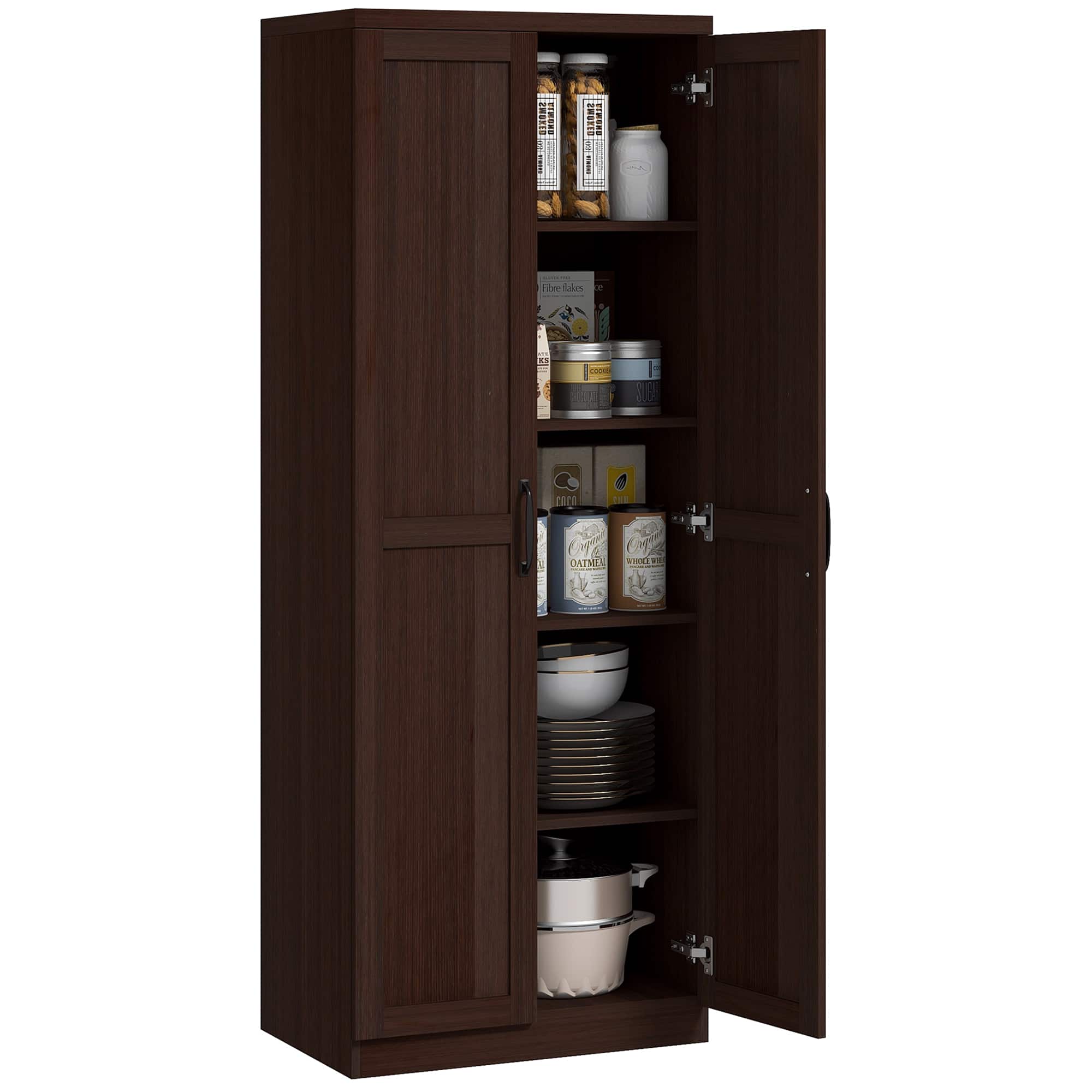 Homcom - 2-Door Kitchen Pantry, Freestanding Cabinet with 2 Adjustable Shelves for Dining Room - Brown