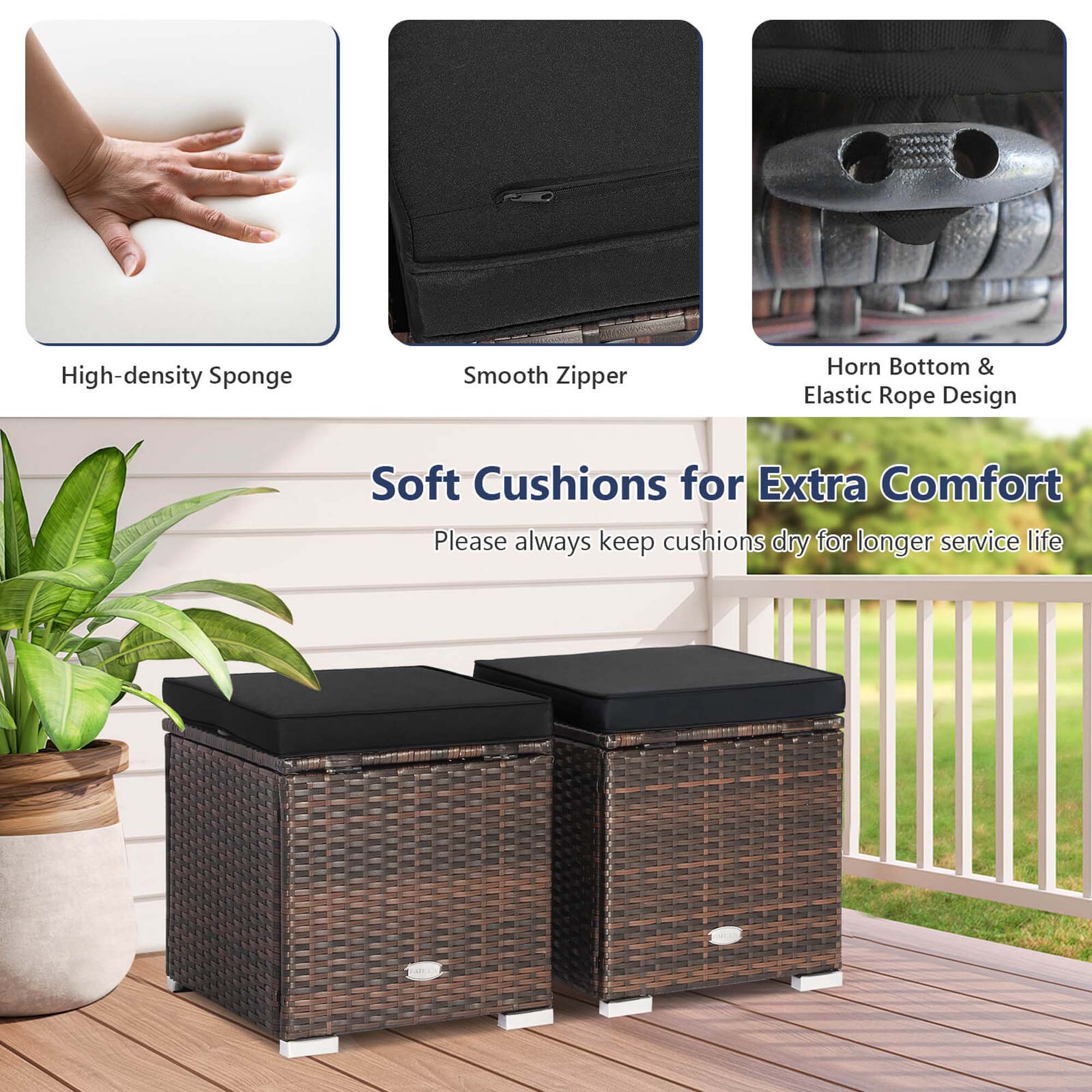 High-density sponge, smooth zipper, horn bottom & elastic rope design soft cushions for extra comfort. Please always keep cushions dry for longer service life.