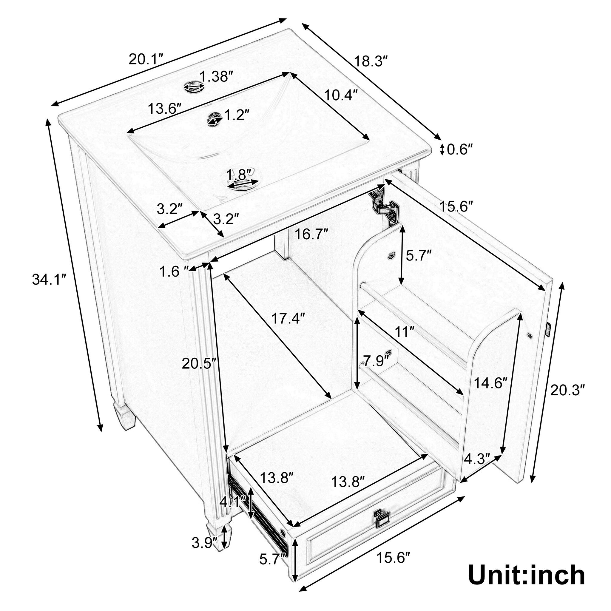 20.1" 1.38" 13.6" 1.2" 18.3" 10.4" 0.6" 1.8" 34.1" 3.2" 1.6" 3.2" 16.7" 15.6" 5.7" 17.4" 11" 20.5" 7.9" 14.6" 20.3" 13.8" 4.13" 13.8" 4.3" 3.9" 5.7" 15.6" Unit: inch