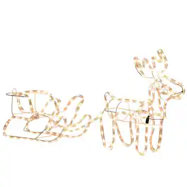 PULUZ - 35 inch Christmas Reindeer and Sleigh with LED Motif Warm Lighting, Indoor Outdoor Steel Frame Yard Decoratio - White