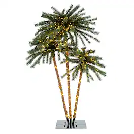 Gymax - Artificial Lighted Palm Tree 6 FT Triple Coconut Plam Trees w/ Metal Base - Green