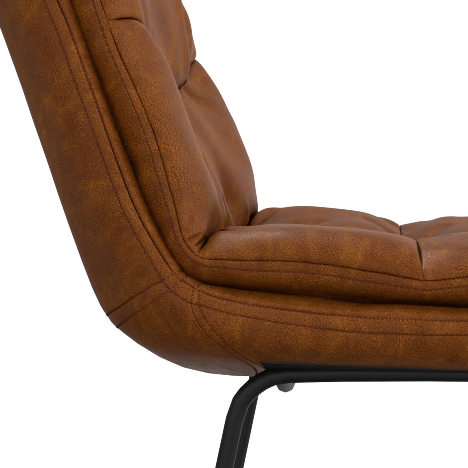 Alt View 7. Simpli Home - Danika Mid Century Modern Bar Stool (Set of 2) in Camel Brown  Vegan Faux Leather - Camel Brown.