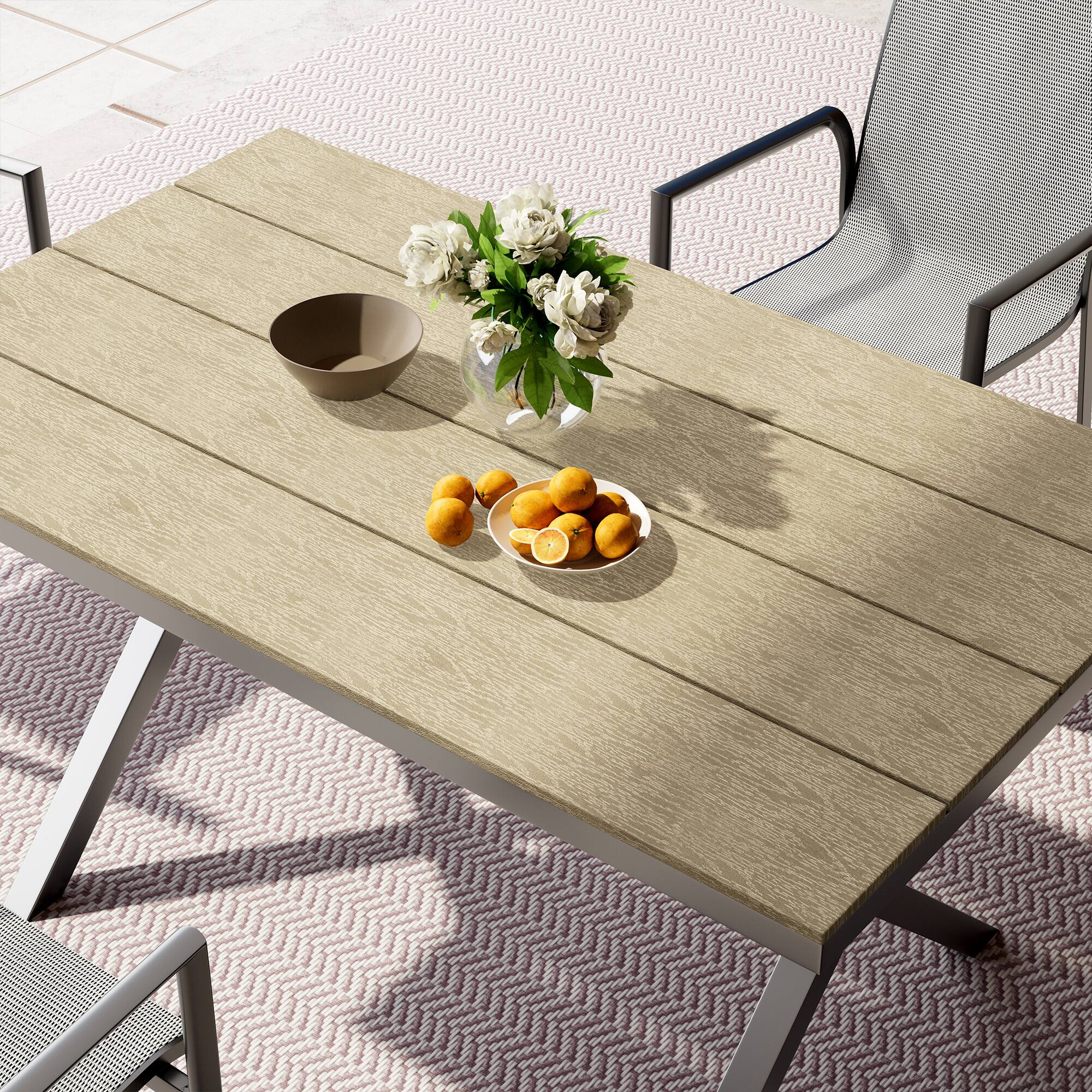 Left. Mondawe - Outdoor Dining Table with Plastic Wood Surface - Brown.