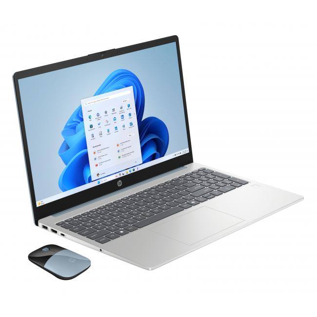 Alt View 1. HP - HP 15.6" HD AI Laptop with Copilot Intel N100 4GB RAM 128GB UFS Moonlight Blue + HP Wireless Mouse +1 Year Microsoft 365 - Moonlight Blue.