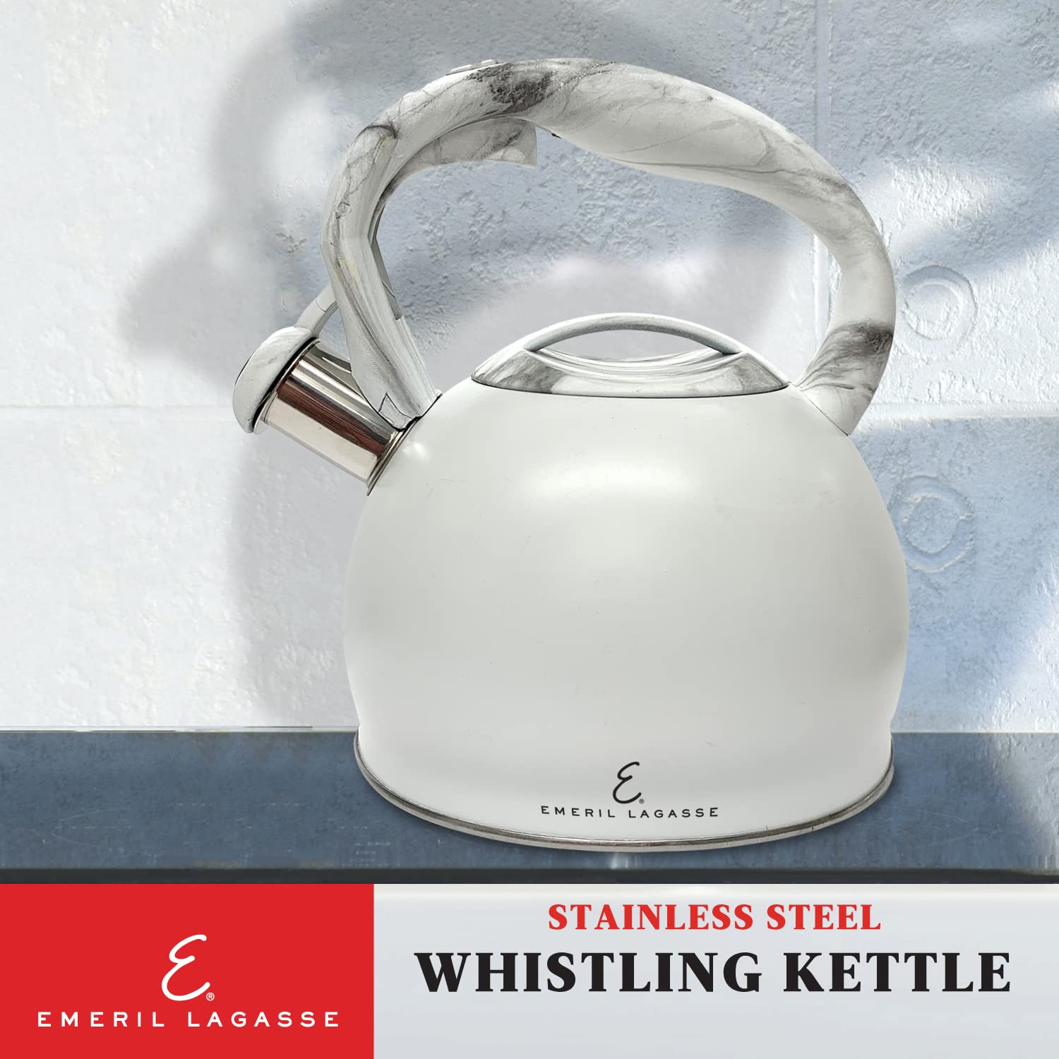 E. EMERIL LAGASSE STAINLESS STEEL WHISTLING KETTLE