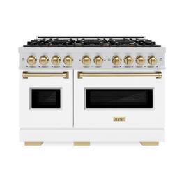 ZLINE - Autograph 48" Classic Gas Range with 8 Burners and Bronze Accents (CGRZ-WM-48-CB) - Satin Steel/White