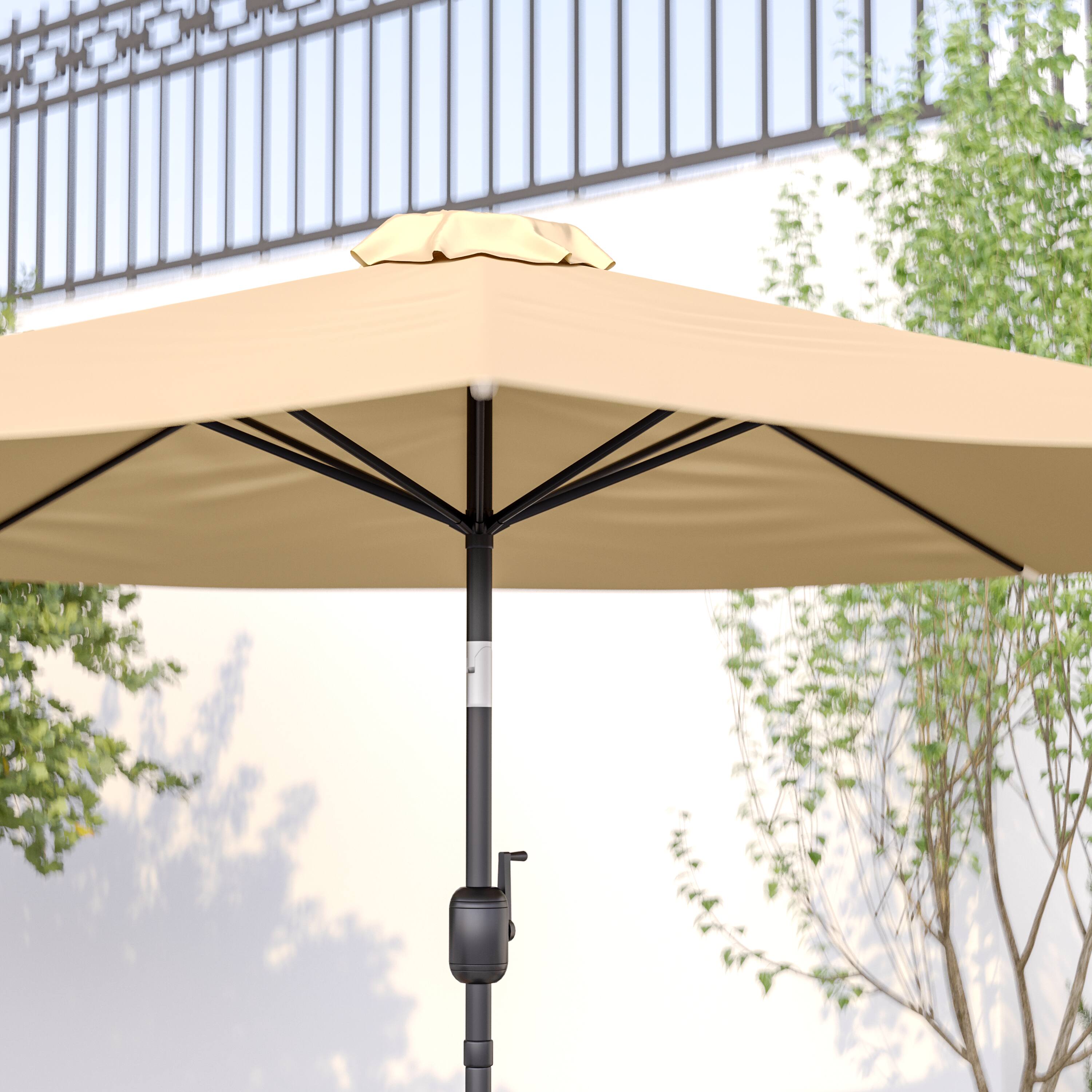 Alt View 3. Emma + Oliver - 9' Outdoor Patio Umbrella-Crank & Tilt Function - 1.5" Diameter Steel Pole - Tan.