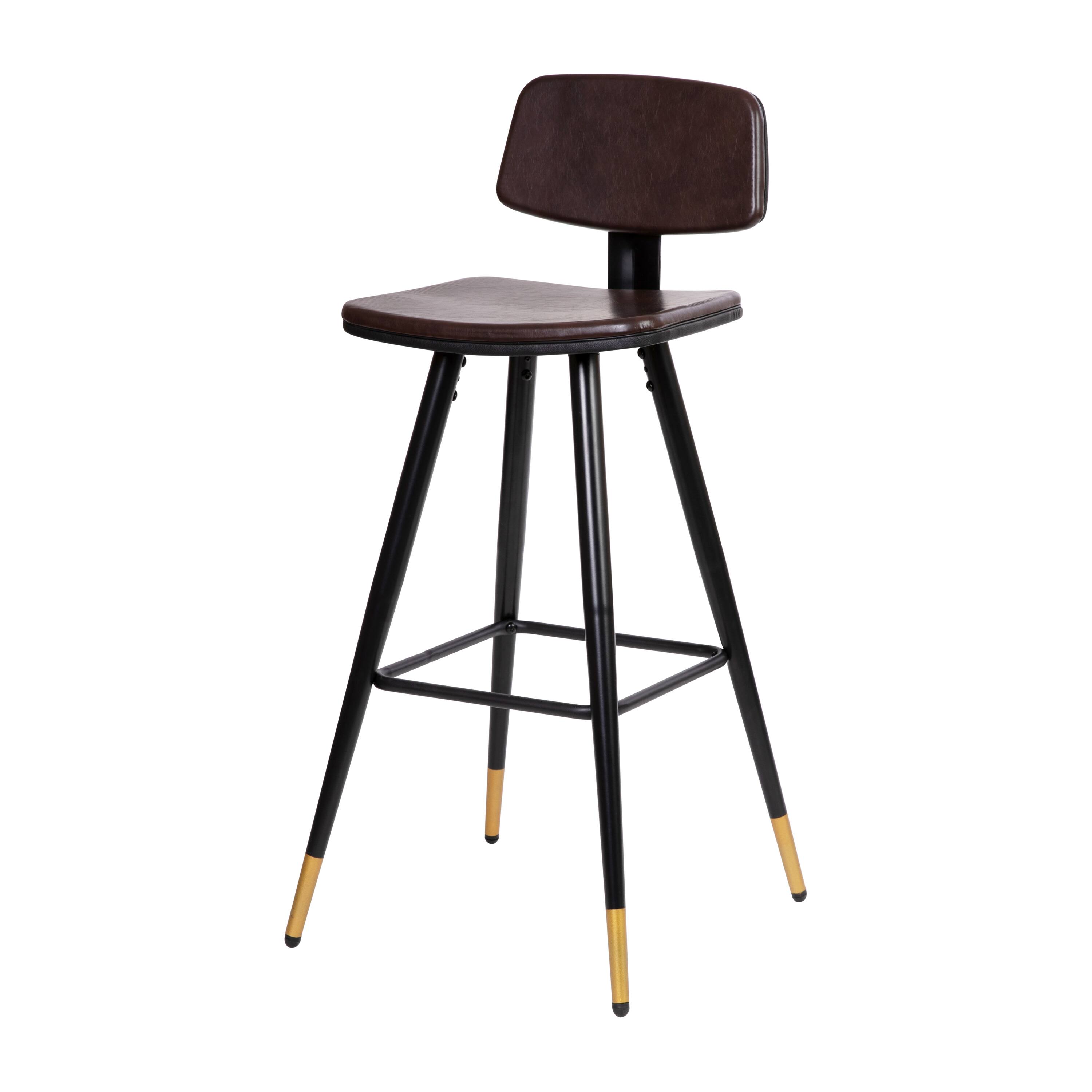 Alt View 20. Alamont Home - Kora Commercial Grade Low Back Barstools-LeatherSoft Upholstery-Iron Frame-Integrated Footrest-Gold Tipped Legs-Set of 2 - Brown.